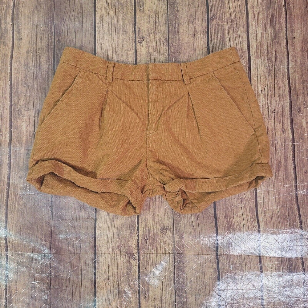A.L.C. Womens Shorts Tan 6 Linen Blend‎ Pleated Front Cuffed